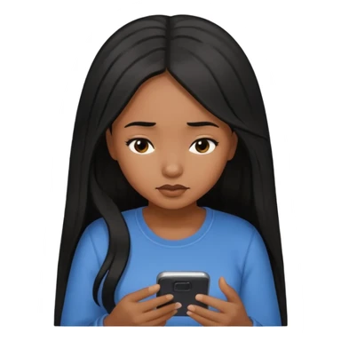 African American girl with long hair looking down at her phone sticker