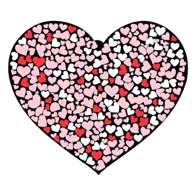 Lot of pink white and red small hearts in one big heart sticker