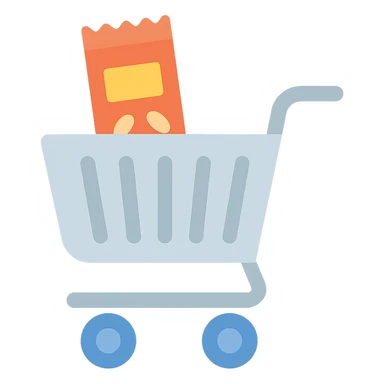 Shopping cart with a digital snack bar inside, minimal flat emoji style sticker