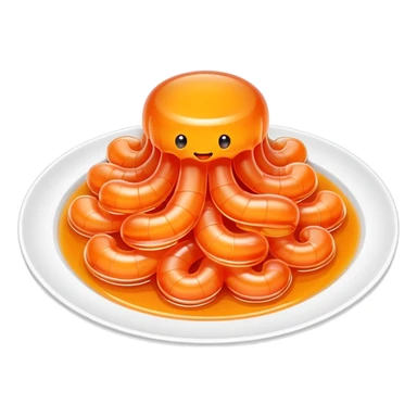 Fujian Tǔsǔndòng jelly-like seafood with sauce, simplified emoji style with bold outlines and bright colors, cartoon style transparent worm jelly specialty sticker