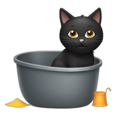 black cat cleaning a litter box sticker
