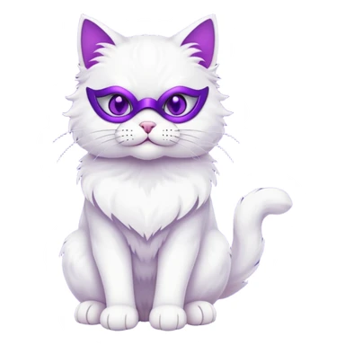 white cat full body sitting with a mask and purple eyes sticker