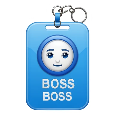 Id badge that has the letters “boss” on it sticker