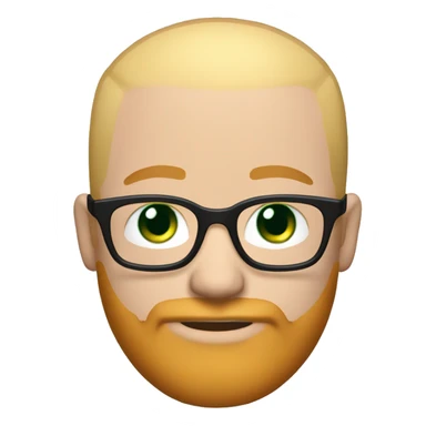 White groom with black glasses blue eyes no hair and strawberry blonde large beard green suit sticker