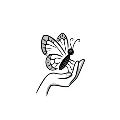 a butterfly in hand-drawn doodle style with black lines and whimsical look sticker