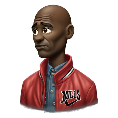 Michael Jordan in a jacket holds his head and is sad photorealistic serious sticker