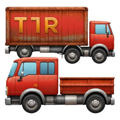 A red truck with a "TIR" plate sticker