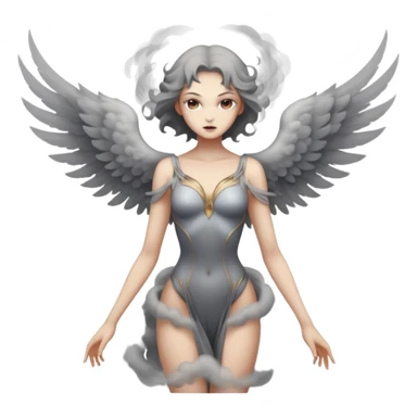 Winged woman standing motionless in smoke, restrained lust, infernal elegance sticker
