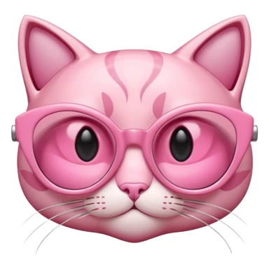 A 3D cartoon rose-pink cat-eye shaped spectacle, glossy curved frame, soft reflections, isolated on plain background. only glasses. sticker