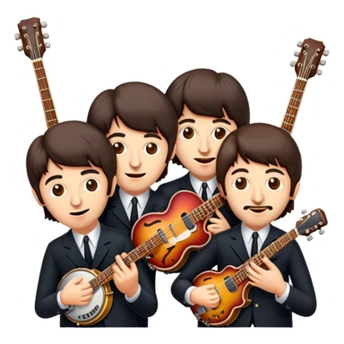 Cinematic Realistic The Beatles Group Emoji, depicted as an iconic band of four exuding playful charisma and musical genius with retro instruments and vibrant expressions, rendered with rich textures and nostalgic dynamic lighting that captures their legendary impact on pop culture. sticker