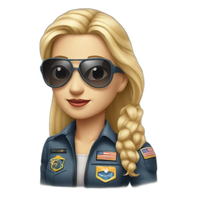 young long blonde hair female airplane Commander with sun glasses and sticker