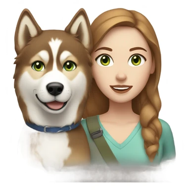 White Woman hair brown and bleus eyes and golden Husky With green eyes sticker