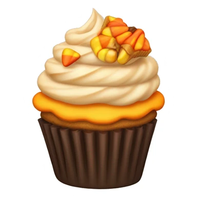 A cupcake decorated with tiny candy corn, autumn leaves, and a swirl of orange frosting. sticker