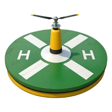 a helipad with a green surface and an H in the center sticker