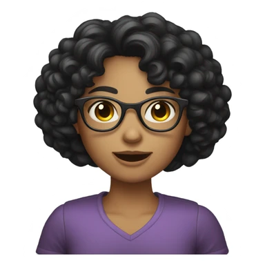 A curly-black-haired fair girl with glasses and Wink sticker