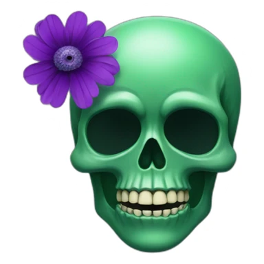 Green skull with purple flower coming out from eye socket sticker