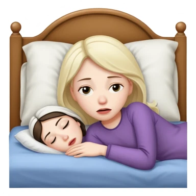 A woman lying in bed cannot fall asleep. She is really tired and exhausted sticker