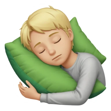 Blond boy sleeping with green pillow sticker