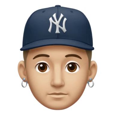 Hazme un moreno con aretes pequeños en las orejas con mucho volumen atrás una gorra plana new York yankee  sticker