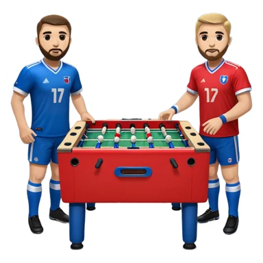 Make Foosball emoji only 2 players in the same bar, one blue and one red sticker