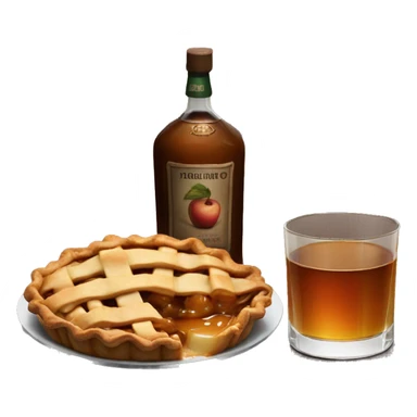 caramel apple pie next to glass of whisky sticker