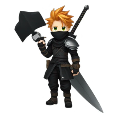 Ginger cloud strife with ninja clothes black sticker