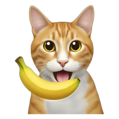 A cat eating a banana sticker