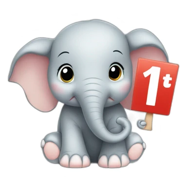 Animated baby elephant holding a sign with the words "#1 Fan" on it sticker