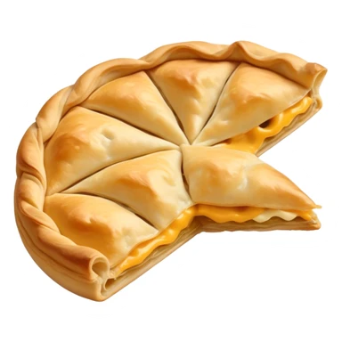 Burek sa Sirom Cinematic Realistic Burek sa Sirom Dish Emoji, depicted as a flat, flaky pastry filled with cheese, rendered with crisp textures and warm, inviting lighting. sticker