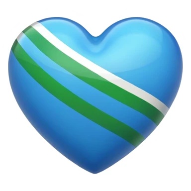 Glossy blue heart with green athletic stripes going down the side sticker