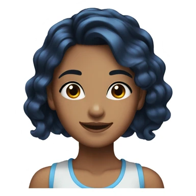 girl with black and blue hair, brown eyes, thick eyebrows, smiling sticker