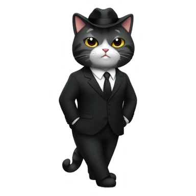 Mafia cute and cool chubby cat in a black  formal cassic suit sticker
