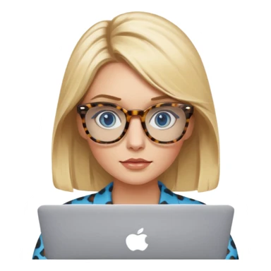  blonde hair woman blue eyes with tortoise shell print glasses on mac book  sticker