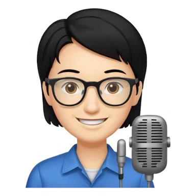 Un locutor de radio, pelo negro, con gafas, sticker