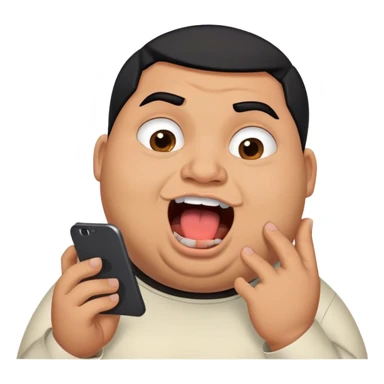 chubby ugly arab guy with undercut and black hair looking at his phone with open mouth sticker