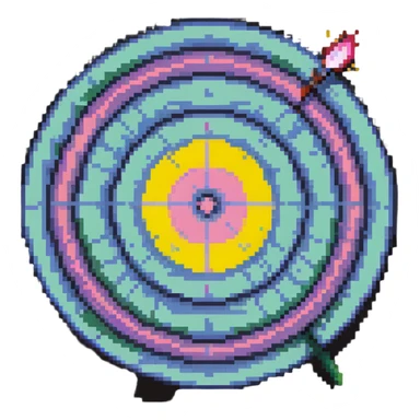 A pixel art bullseye target with pastel spring colors sticker