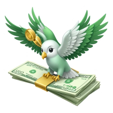 un fajo de dólares con alas volando, "que no sea un ave agarrando el fajo" quiero que el fajo de billetes tenga alas sticker