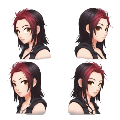 Gorgeous anime style tomboy-lady with blushing face aesthetic and pretty edgy black red punk hair with hair garment trending style sticker