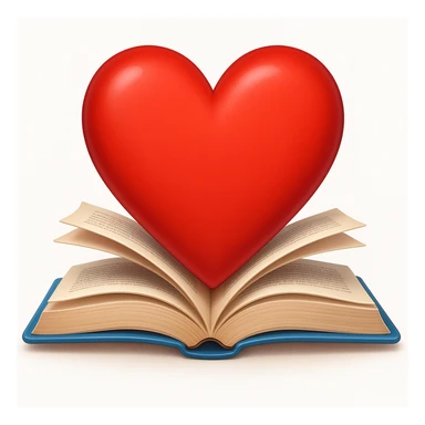 apple style emoji of a light blue heart with books, red colorway sticker
