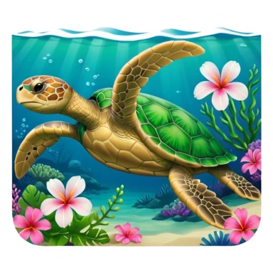 Sea turtle with Hawaiian flower sticker