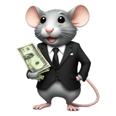 rat wearing a suit and a black tie with lots of money sticker