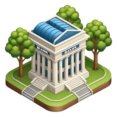 Isometric bank building and trees sticker