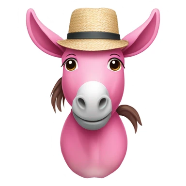 A pink donkey wearing a straw hat sticker