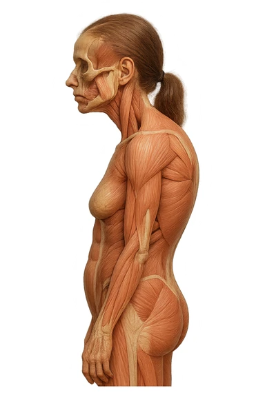 corpo umano anatomico di una donna di profilo con postura errata e spalle curve in avanti
IPERREALISTICO 4K sticker