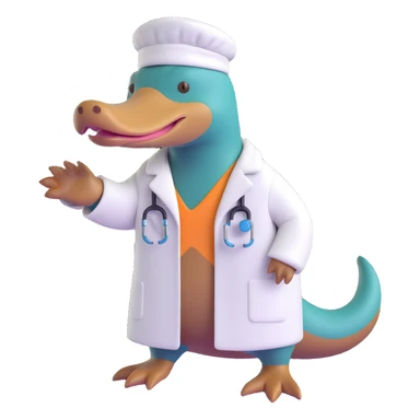 platypus wearing a white lab coat, simple, clear sticker