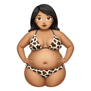 fat tan hucow woman with half white half black hair with inflated belly in cow print bikini sticker
