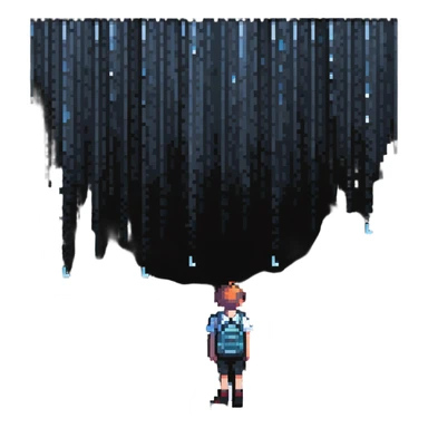 Boy standing alone in the rain, raindrops falling sticker