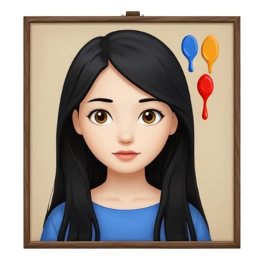 Girl with long black hair painting on a canvas sticker