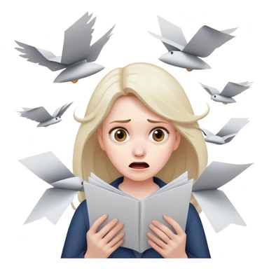 scared woman with flying papers around her sticker