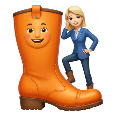 Office worker kissing a boot that is giant and orange sticker